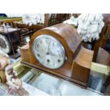 CIRCA 1930's WALNUT WOOD CASED MANTEL CLOCK WITH MOVEMENT STRIKING AND PLAYING WESTMINSTER AND