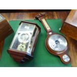 GOOD QUALITY MODERN 'HERMLE' SMALL WALL CLOCK WITH PENDULUM AND A MODERN BANJO SHAPED BAROMETER (2)