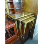 MAHOGANY NEST OF TABLES WITH GLASS INSET TOPS
