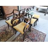 SET OF SIX REPRODUCTION DINING CHAIRS IN TEH ROUT STYLE, HAVING TURNED TOP RAIL OVER SOLID