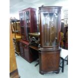 REPRODUCTION CORNER DISPLAY CABINET AND A SIMILAR DISPLAY CABINET ON CUPBOARD BASE (2)