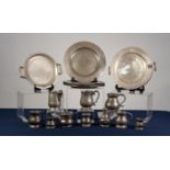 SET OF THREE ?LONDON? ANTIQUE PEWTER PLATES, 10? (25.4cm) diameter, together with a MATCHING PAIR,