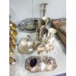 GROUP OF ELECTROPLATE TO INCLUDE A CONDIMENT SET, STAINLESS STEEL GOBLETS, AND APPLE SHAPED
