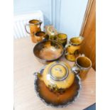 COLLECTION OF RIDGWAYS POTTERY SCENES FROM COACHING DAYS A PIECES JUGS TANKARD, BOWLS AND CHEESE