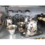 4 PIECE SWAN STAINLESS STEEL TEASET, 3 COFFEE PERCOLATORS