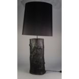 EICHHOLTZ, BLACK PAINTED TREE TRUNK TABLE LAMP, and the black fabric shade, 41" (104.1cm) high,