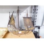 RUDIMENTARY WOODEN MODEL OF A GALLEON AND A SET OF FIVE MYERS No. 165 METAL CLIPS