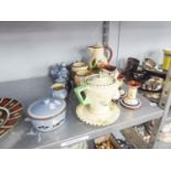 1930s BURLEIGH WARE PRIMROSE PATTERN TEAPOT AND STAND, 13 PIECES OF MOTTO WARE