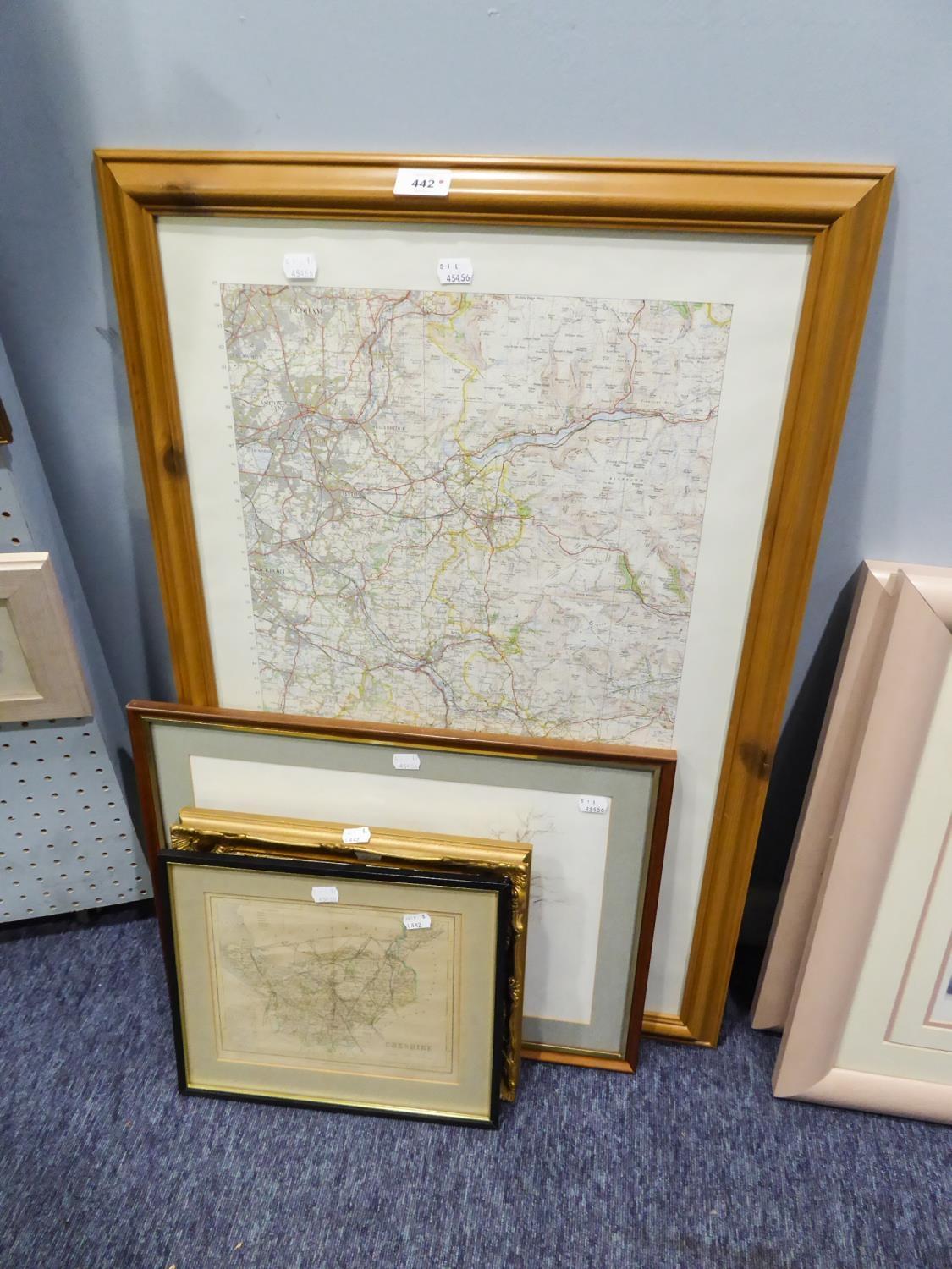 J WHEATLEY PEN AND INK, 'CHUNNAL', FRAMED AND GLAZED; MAP OF CHESHIRE, FRAMED AND GLAZED, 9" X 7",