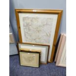 J WHEATLEY PEN AND INK, 'CHUNNAL', FRAMED AND GLAZED; MAP OF CHESHIRE, FRAMED AND GLAZED, 9" X 7",