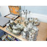 ELECTROPLATE TO INCLUDE COOPER BROTHER TEAPOT, MILK JGS, SUGAR BOWLS, TEAPOTS, HOT WATER POT,