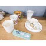 SIX PIECES OF MODERN COMMEMORATIVE CHINA, A JAMES W TAYLOR DESIGNED 'ROMANY COLLECTION OF TEACUP AND