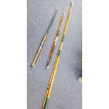 ?THREE SEA FISHING RODS, NIKKO AMERICAN SPLIT CANE BOAT ROD 6ft LONG TWO PIECE, A TWO PIECE BEACH