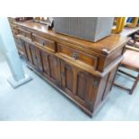 OLD CHARM DARK OAK DINING TABLE SUITE OF SIDEBOARD, TABLE AND SIX DINING CHAIRS (4 + 2) (8)