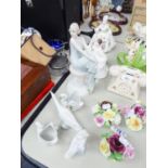 GROUP OF CERAMICS, ITEMS TO INCLUDE ROYAL DOULTON FIGURINES, FLIRTATION, MY LOVE, DIANA, A PAIR OF