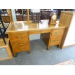 OAK TWIN PEDESTAL DESK WITH CENTRAL DRAWER