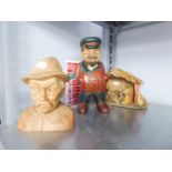 A CARVED WOODEN NATIVITY, A CARVED AND PAINTED WOOD FIGURE OF LENIN AND A PLAIN CARVED SOFT WOOD