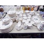 INDIAN TREE PATTERN CHINA TEA AND DINNER WARES, COFFEE POT, PLATES, CUP AND SAUCERS, ETC., (