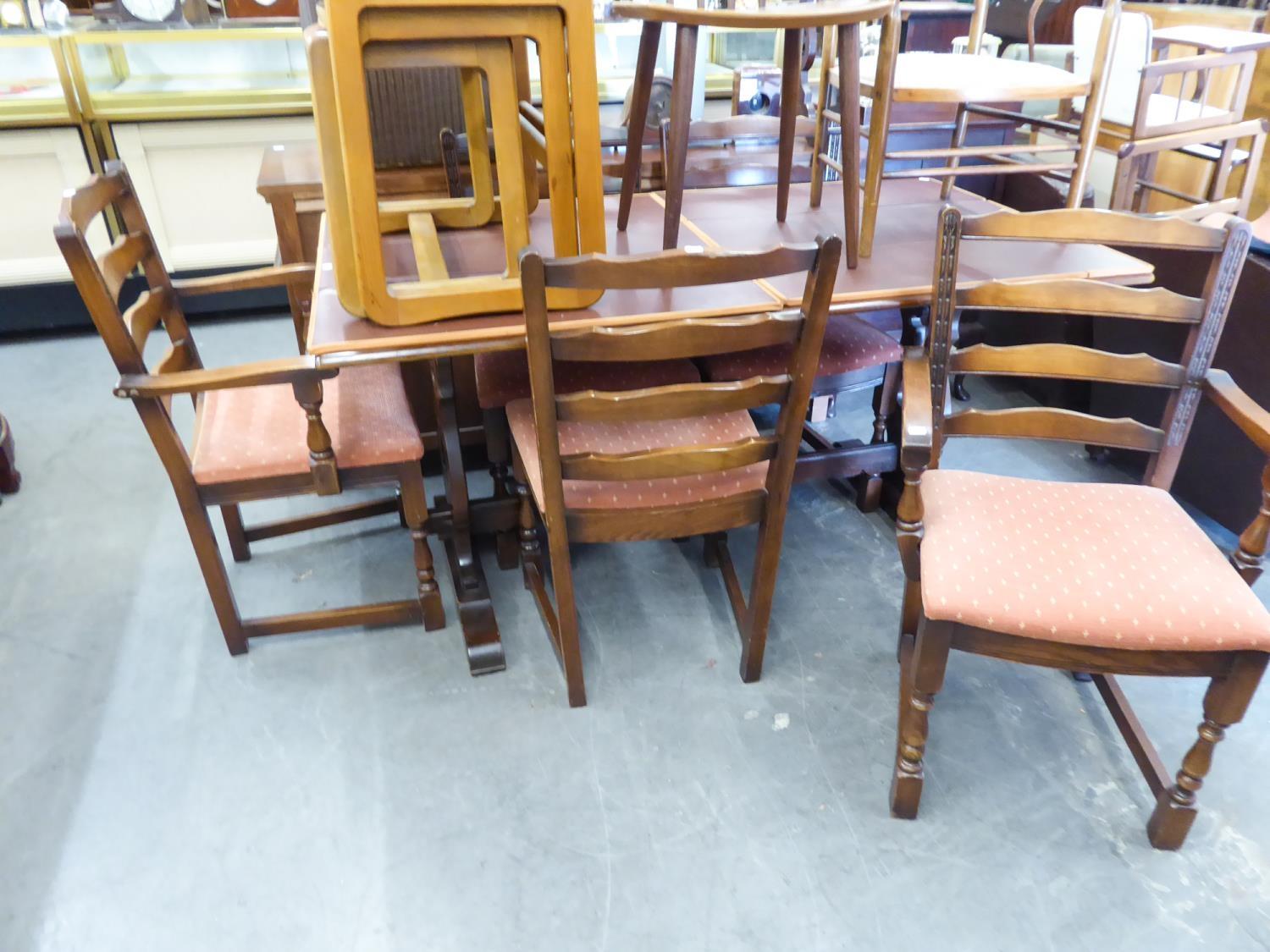 OLD CHARM DARK OAK DINING TABLE SUITE OF SIDEBOARD, TABLE AND SIX DINING CHAIRS (4 + 2) (8) - Image 2 of 2