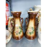 PAIR OF BROWN GLAZED TWO-HANDLE VASES, 11 1/2" (29.2cm) TALL