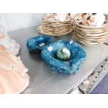 A SET OF TWO HEAVY GEODE BOWLS AND AN EGG IN TURQUOISE