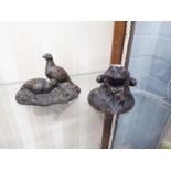 TWO MODERN BRONZED COMPOSITION MODELS, one of PHEASANTS, the other of a TOAD, 3? high, (2)