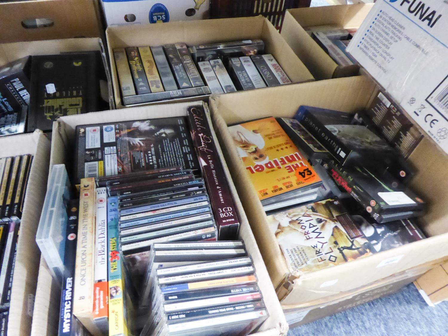 LARGE QUANTITY OF DVD's, CD's AND VIDEO'S (CONTENTS OF 8 BOXES), ALSO A BLUE-RAY PLAYER AND VIDEO - Image 2 of 2