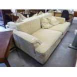 PAIR OF LARGE MODERN SETTEES COVERED IN BEIGE TWEED