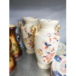 PAIR OF, PROBABLY J. COWKING, WHITE AND GOLD VASES HAND PAINTED WITH FLORAL DECROATION, 13 1/2" (