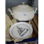 A LARGE WHITE CHINESE TWO HANDLED SOUP TUREEN AND COVER AND A COMMEMORATIVE PLATE, BOXED (2)