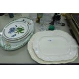 MIXED LOT TO INCLUDE; FOUR MEAT PLATES, TWO 'OAK' PATTERN, 'MIDWINTER RIVERSIDE', FESTOON GLASS