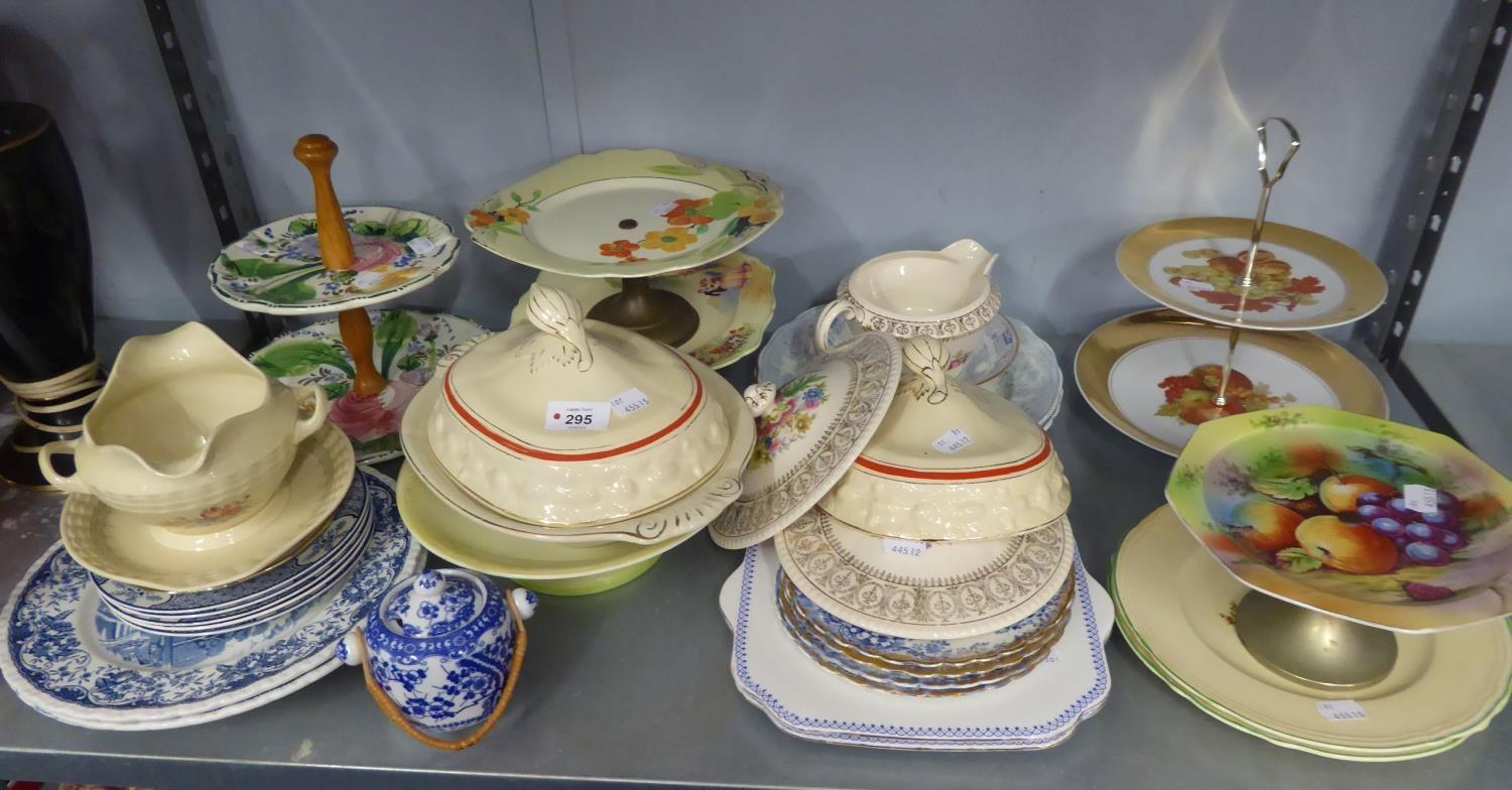 *QUANTITY OF CERAMIC CAKE STANDS, 'WOOD AND SONS' YUAN PLATES, ROYALE TUDOR WARE PLATES, MEAKIN