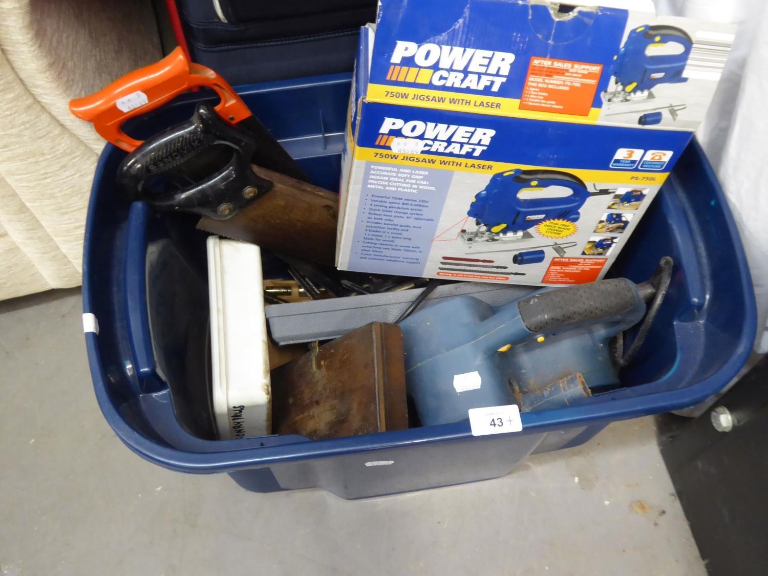 POWER CRAFT 750 WATT JIGSAW WITH LASER, A BELT SANDER, ENGINEERS TOOLS, DRILLS ETC...