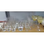 A SET OF FIVE MANCHESTER STUDIO GLASS TALL STEM GOBLETS, DARLINGTON GLASSES ETC...