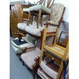 A TWO SEATER SETTEE, TWO ARMCHAIRS AND A PINE KITCHEN CHAIR (4)