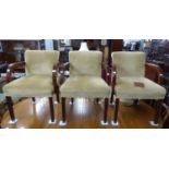 MATCHING SET OF THREE MAHOGANY FRAMED OPEN ARMCHAIRS WITH UPHOLSTERED BACKS AND SEATS (3)