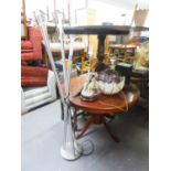 ?MODERN CHROME AND GLASS STANDARD LAMP AND AN ORNAMENTAL TABLE LAMP (2)