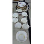 ROYAL CROWN DERBY TEA SERVICE FOR SIX PERSONS, BLUE AND GILT AND FLORAL DECORATION (21)