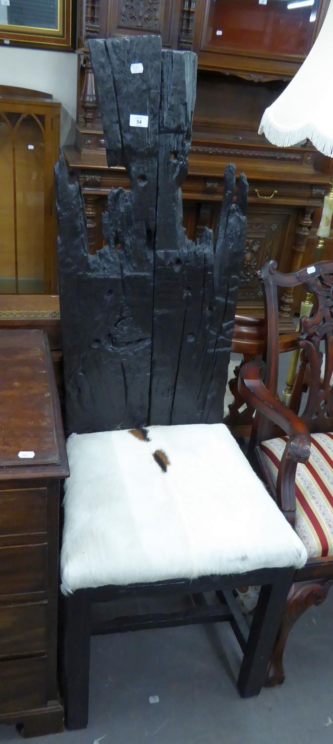 EICHHOLTZ, BLACK PAINTED ANTIQUE AND LATER COMPOSITION OAK HIGH BACK CHAIR WITH PADDED COWSKIN SEAT, - Image 2 of 2