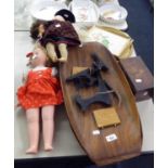 MIXED LOT TO INCLUDE; PICTURES, DOLLS, WOODEN TRAYS ETC.....