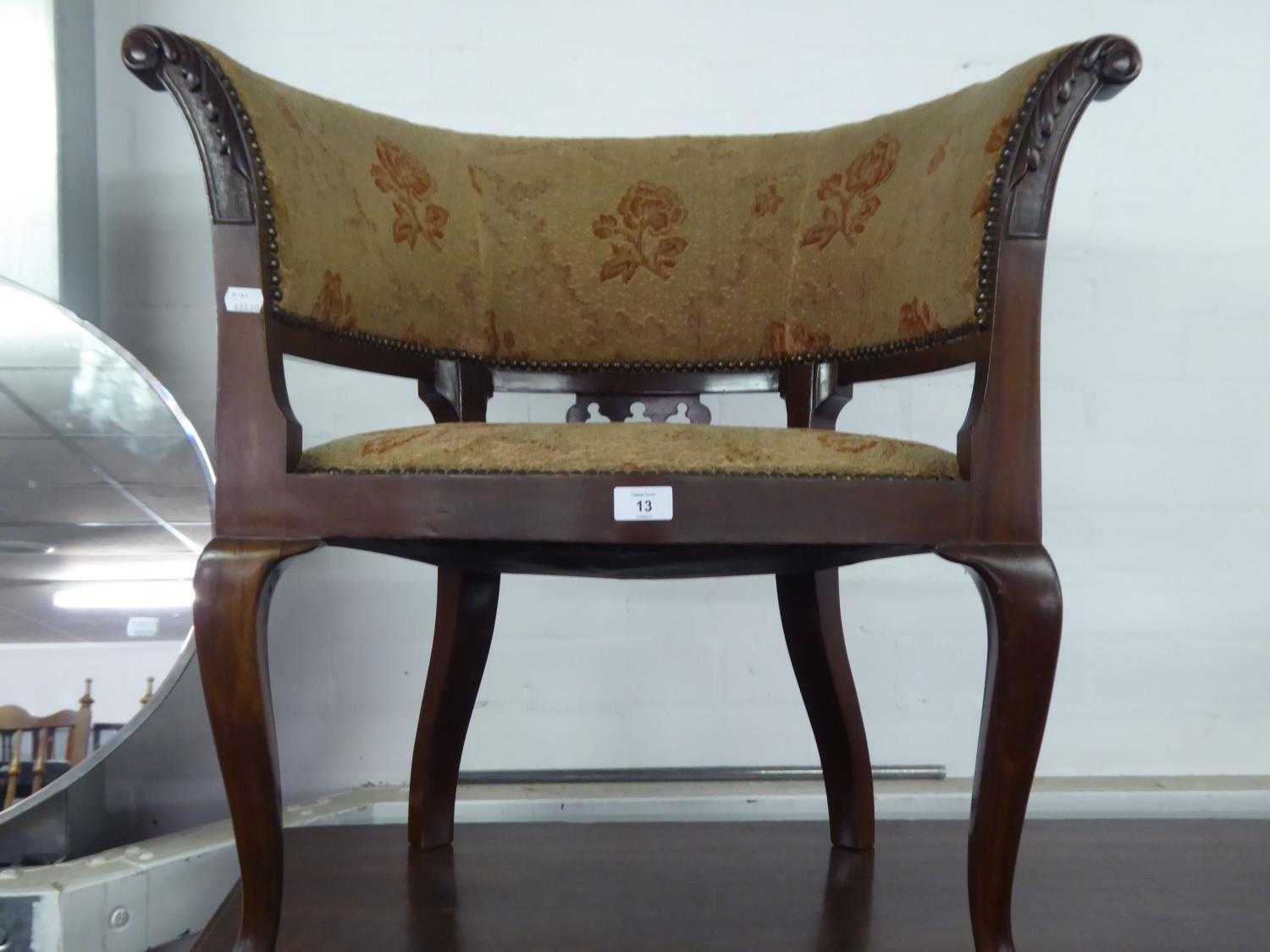 EDWARDIAN MAHOGANY TUB SHAPED EASY ARMCHAIR, ON CABRIOLE SUPPORTS - Image 2 of 2