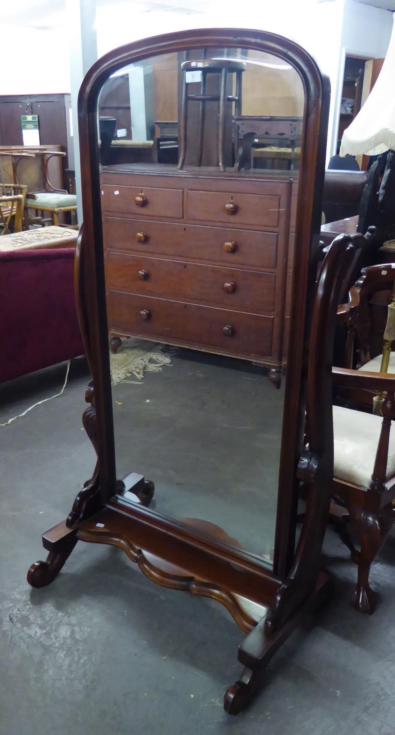 VICTORIAN STYLE MAHOGANY LARGE CHEVAL ROBIN MIRROR