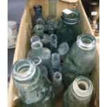 TWENTY ONE OLD GREEN GLASS MEDICINE AND POP BOTTLES