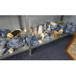 A SELECTION OF WEDGWOOD PALE BLUE JASPERWARE, JAPANESE EGGSHELL AND SUNDRY OTHER CHINA AND