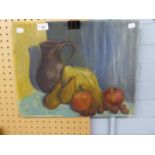 MARY HOWSON OIL PAINTING STILL LIFE WITH FRUIT SIGNED 14" X 18" (UNFRAMED)