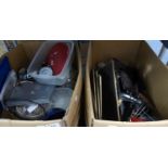 TWO BOXES OF KITCHENWARES, TABLE MATS ETC.....