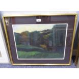 WALKER, PASTEL LANDSCAPE WITH BUIDINGS SIGNED AND DATED