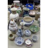 TWELVE VARIOUS MODERN CHINESE AND OTHER VASES, JARDINIERE, BOWLS, ETC... AND A SMALL NINETEENTH