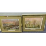 AFTER HELEN BRADLEY PAIR OF COLOUR PRINTS Mill scene and a Park scene 14 ¼? x 21 ¾?, (2)