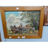 MISS C.A. OWEN (MERIONETH) IMPASTO OIL PAINTING 'HARVESTING' LOADING THE HAY CART SIGNED LOWER RIGHT